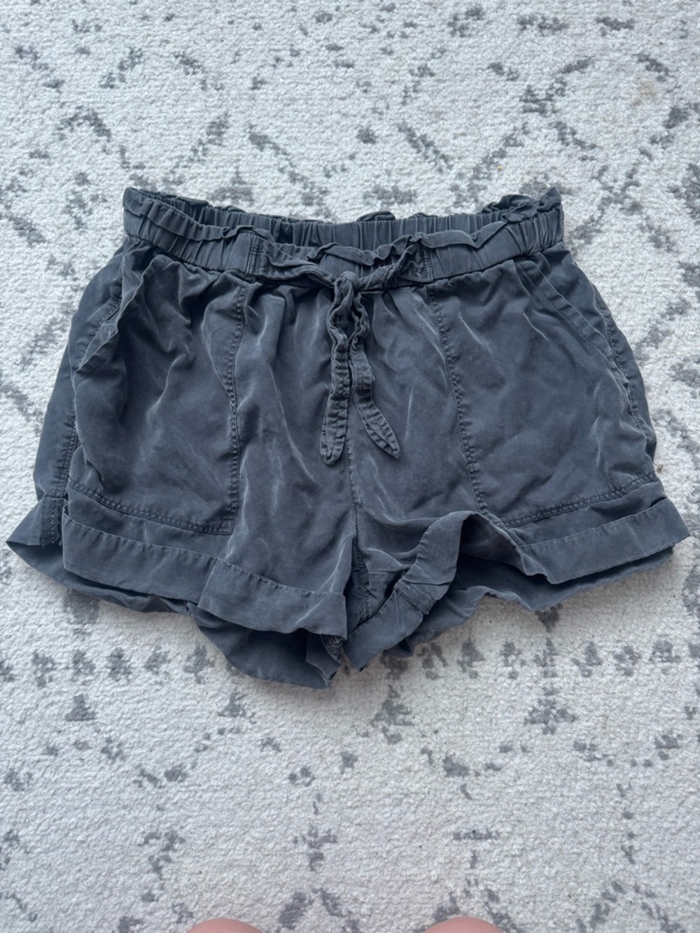 aerie Charcoal Elastic Waist Ruffle Hem Shorts